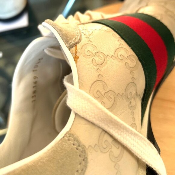 Gucci Guccissima GG Logo cream green red sneakers size 10 1/2 G 11 1/2 US Preown - Picture 15 of 16